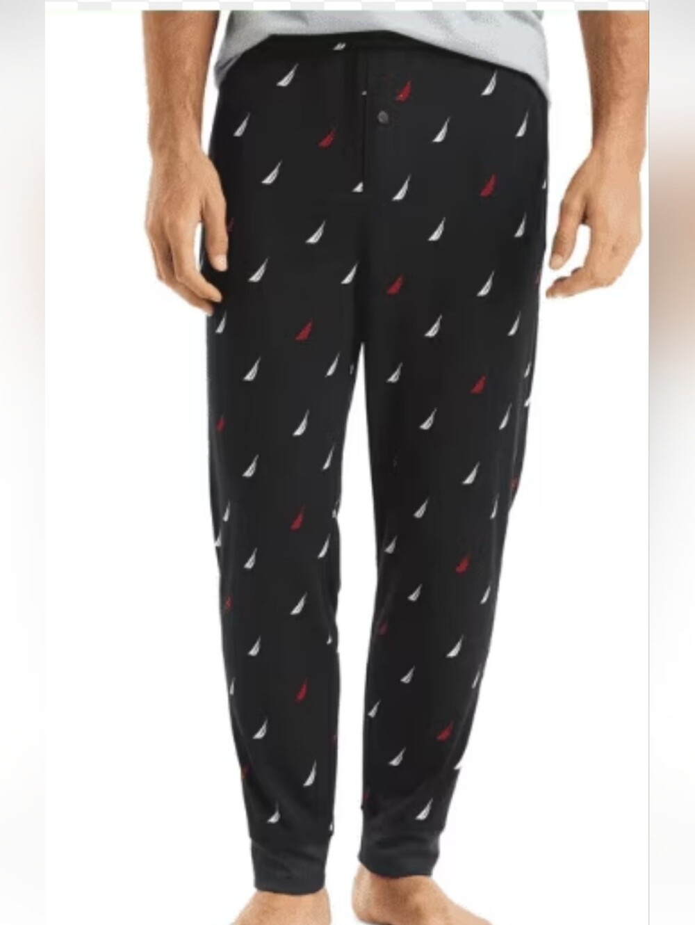 Nautica Men’s Black Sleep Loung Pants with Red & White Sail Motif In Size Large